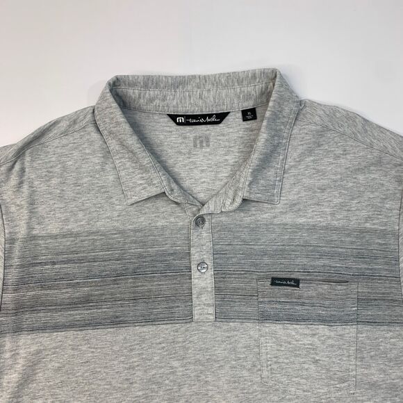 Travis Mathew Polo Shirt Mens Extra Large Gray Striped Pocket Coto De Caza Golf - Picture 3 of 12